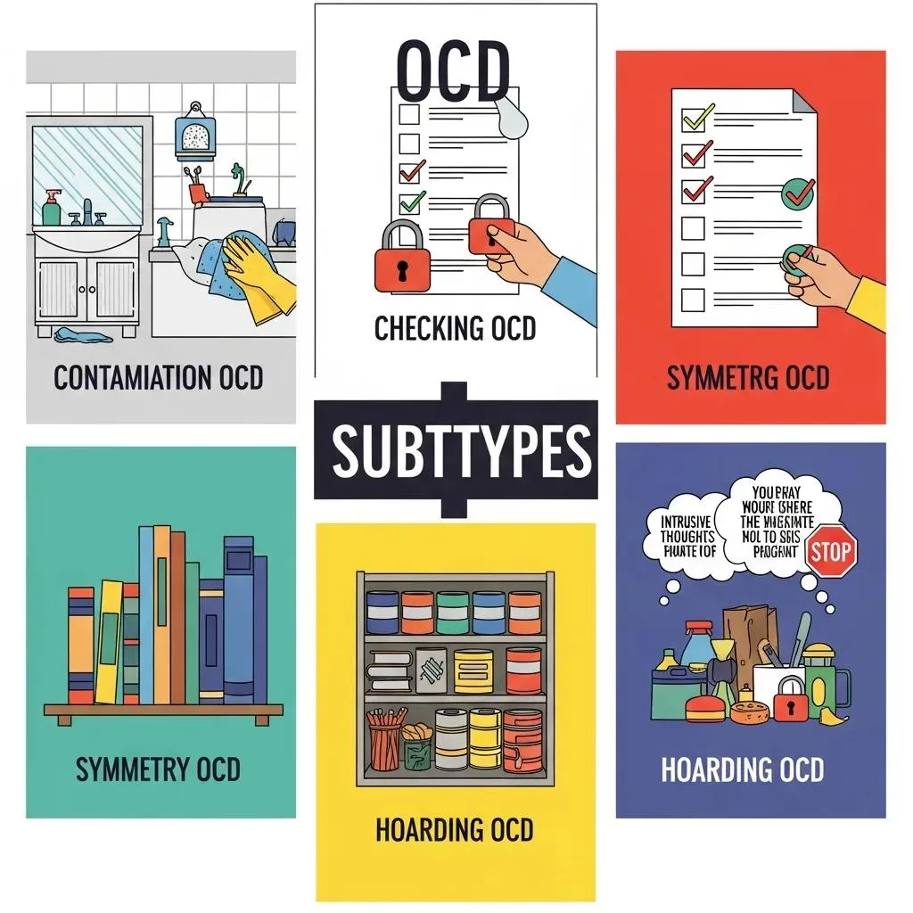 Obsessive-Compulsive Disorder: Symptoms &Amp; Treatment Visual Representation Of Various Ocd Subtypes With Symbolic Elements For Each Type