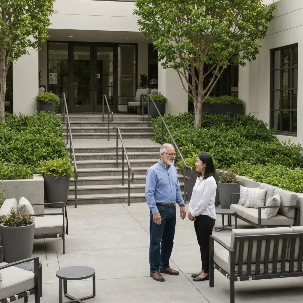 Welcoming Outpatient Treatment Center In Woodland Hills With Inviting Entrance And Greenery