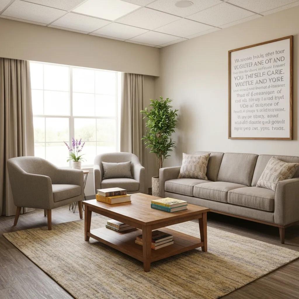 Welcoming therapy room for dual diagnosis treatment, emphasizing comfort and support