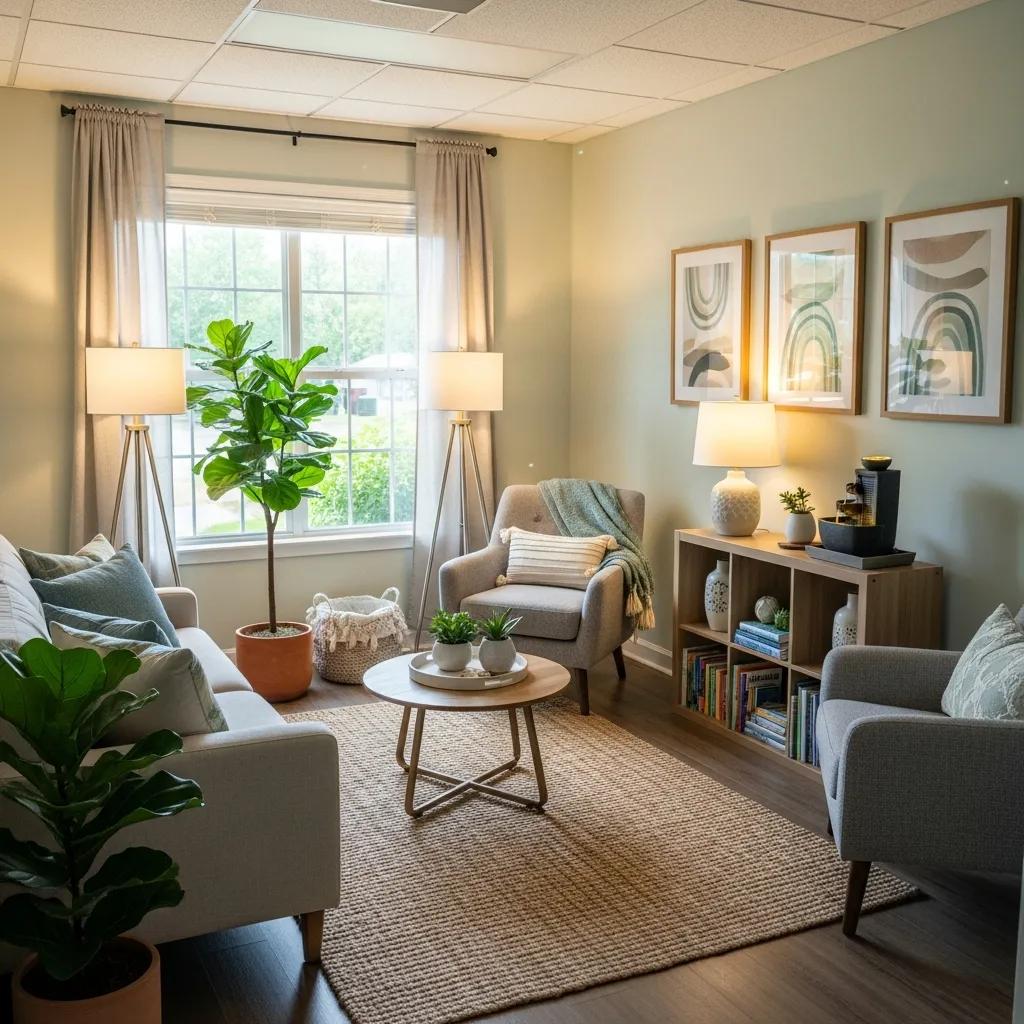 Welcoming therapy room in a partial hospitalization program, emphasizing comfort and support for mental health recovery