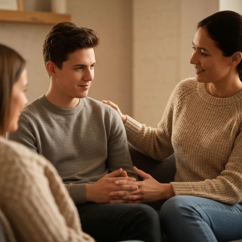 Young adult discussing addiction challenges in a supportive environment