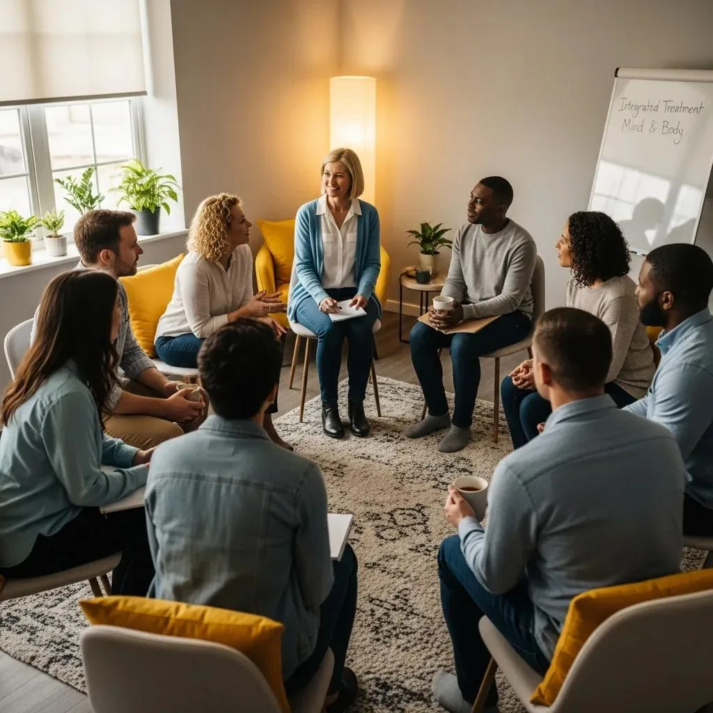 A Group Therapy Session Illustrating The Benefits Of Integrated Treatment For Dual Diagnosis Recovery