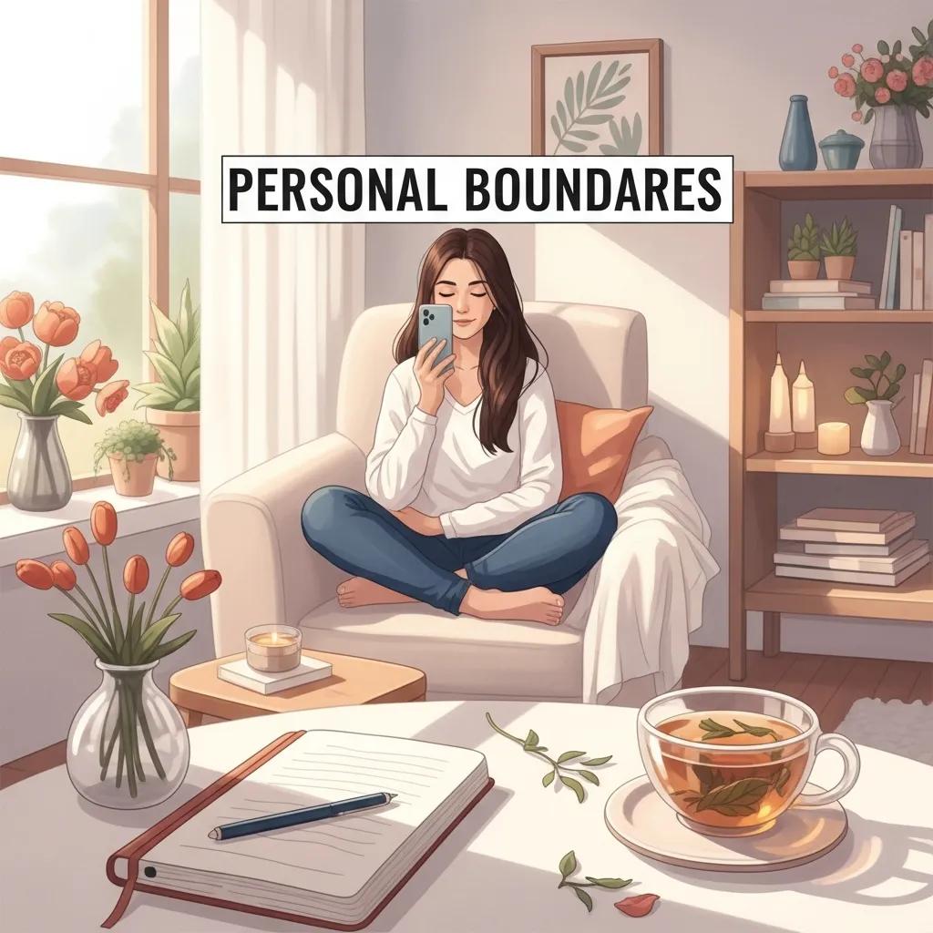 A person reflecting on healthy boundaries in a cozy room, symbolizing empowerment and self-care