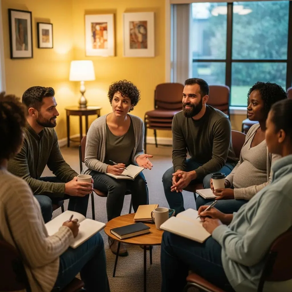 A Supportive Group Discussion Among Individuals, Emphasizing The Importance Of Building A Strong Support System In Addiction Recovery.