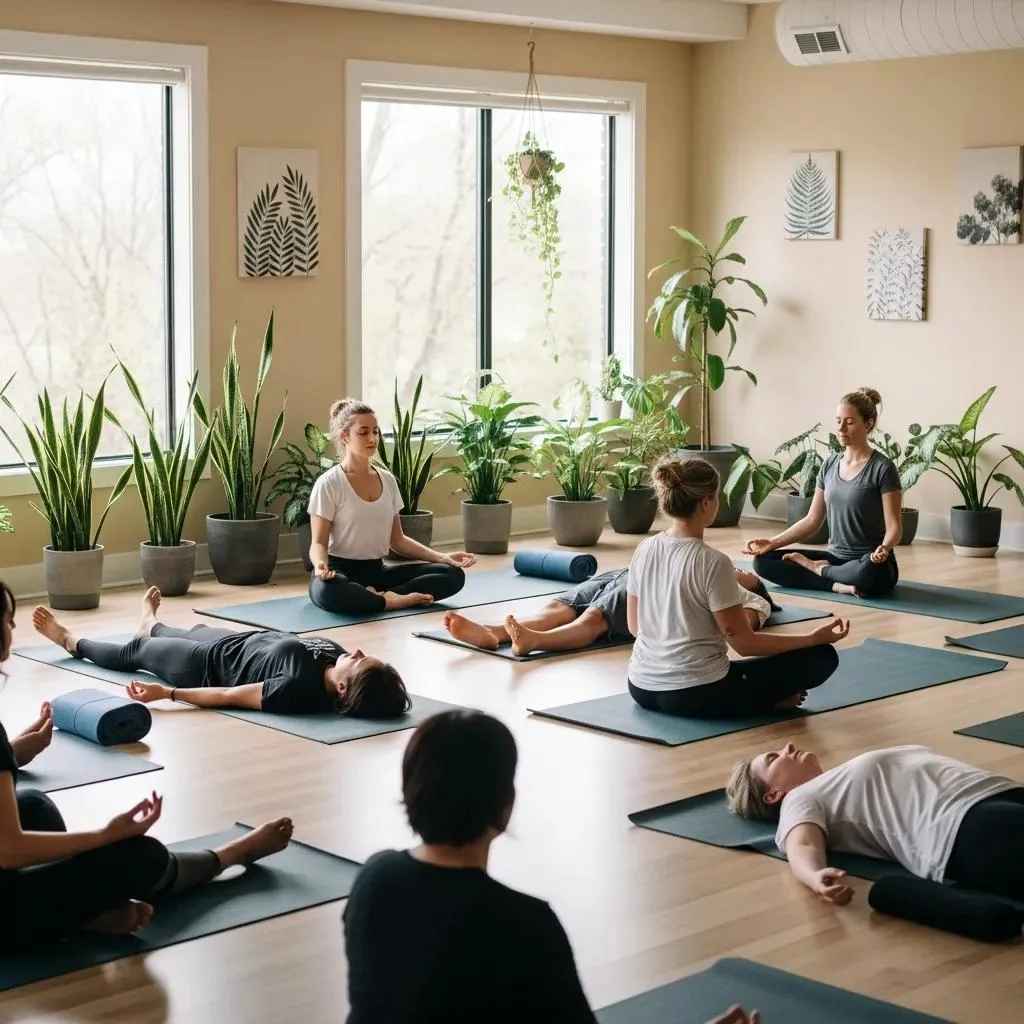 A Yoga Class Promoting Holistic Healing In Dual Diagnosis Treatment, Showcasing Mindfulness And Relaxation