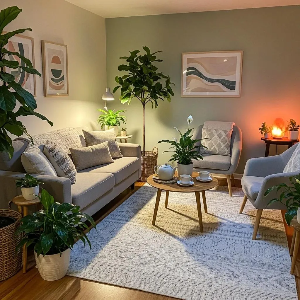 Calm Therapy Room Designed For Trauma-Informed Therapy, Emphasizing Safety And Comfort
