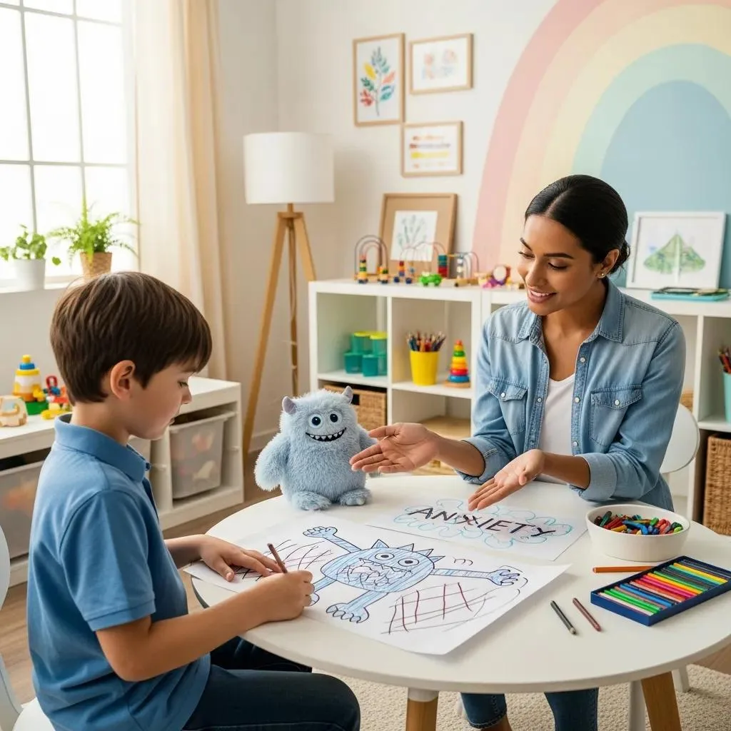 Child And Therapist Engaging In A Playful Therapy Session For Anxiety Treatment