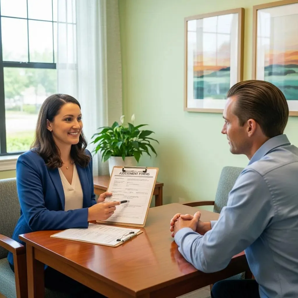 Checklist: How To Choose The Right Treatment Center Clinician Assessing Substance Use Disorder With Patient In A Supportive Environment