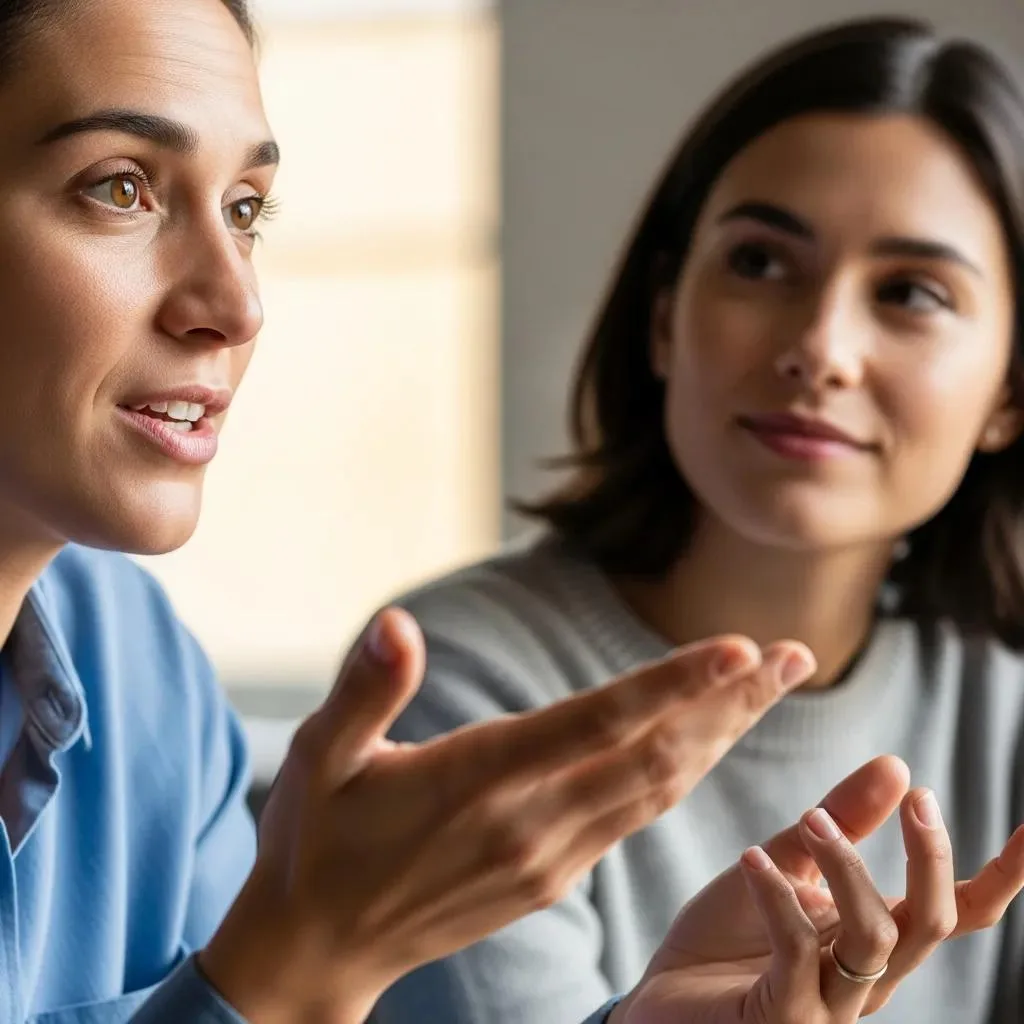 Close-Up Of Two Individuals Discussing Assertively, Highlighting The Role Of Communication In Setting Healthy Boundaries