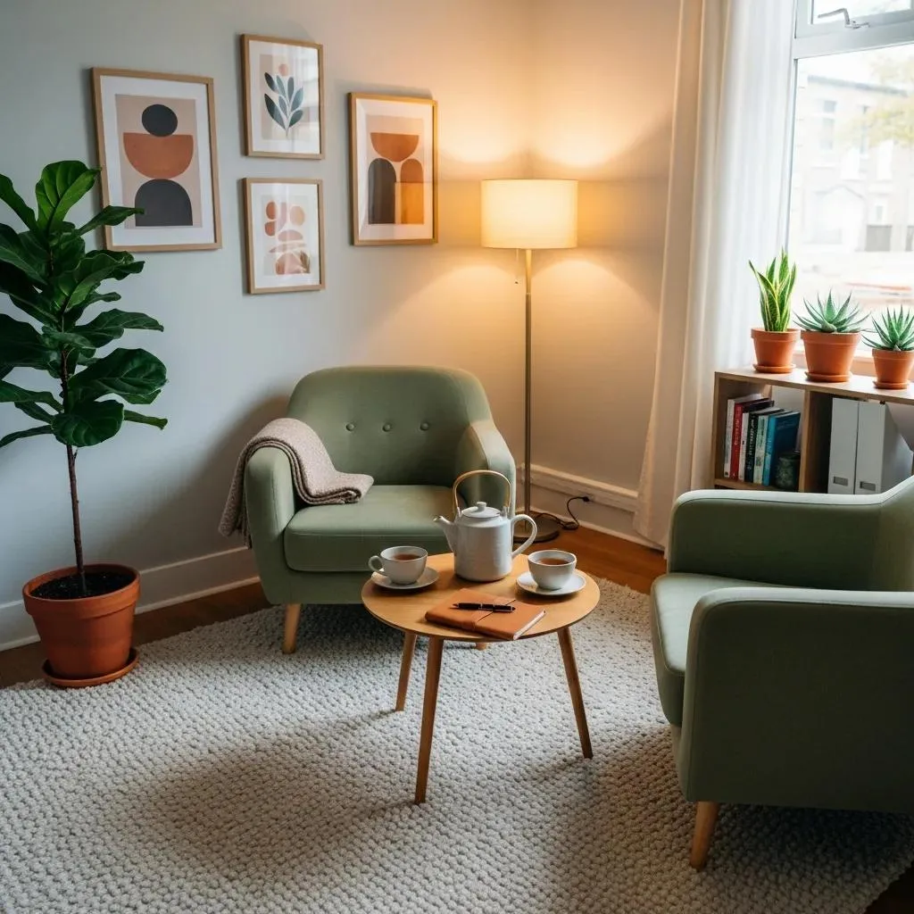 Cozy Therapist'S Office Designed For Mental Health Therapy, Emphasizing Comfort And Safety