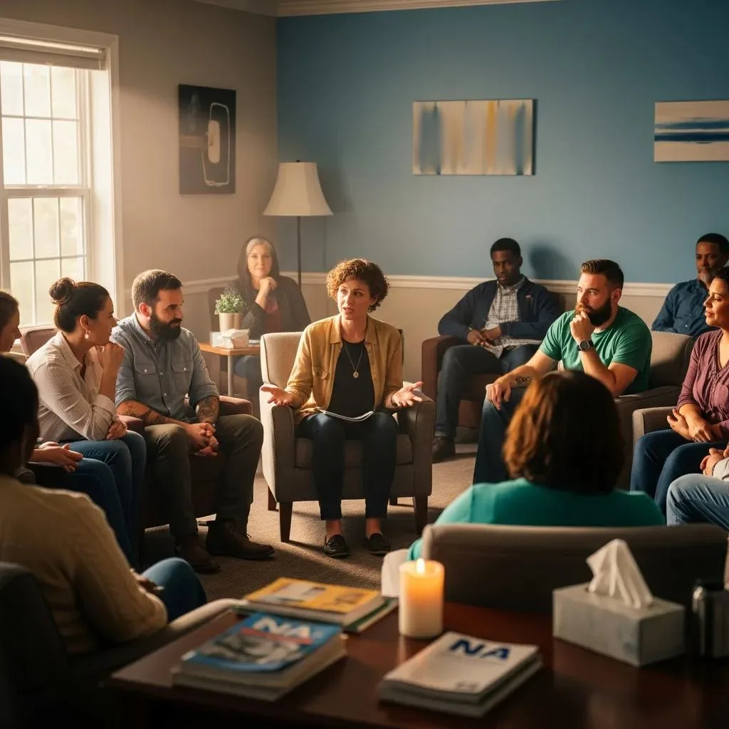 Diverse Group Of Attendees At An Na Meeting, Highlighting Community Support And Shared Experiences