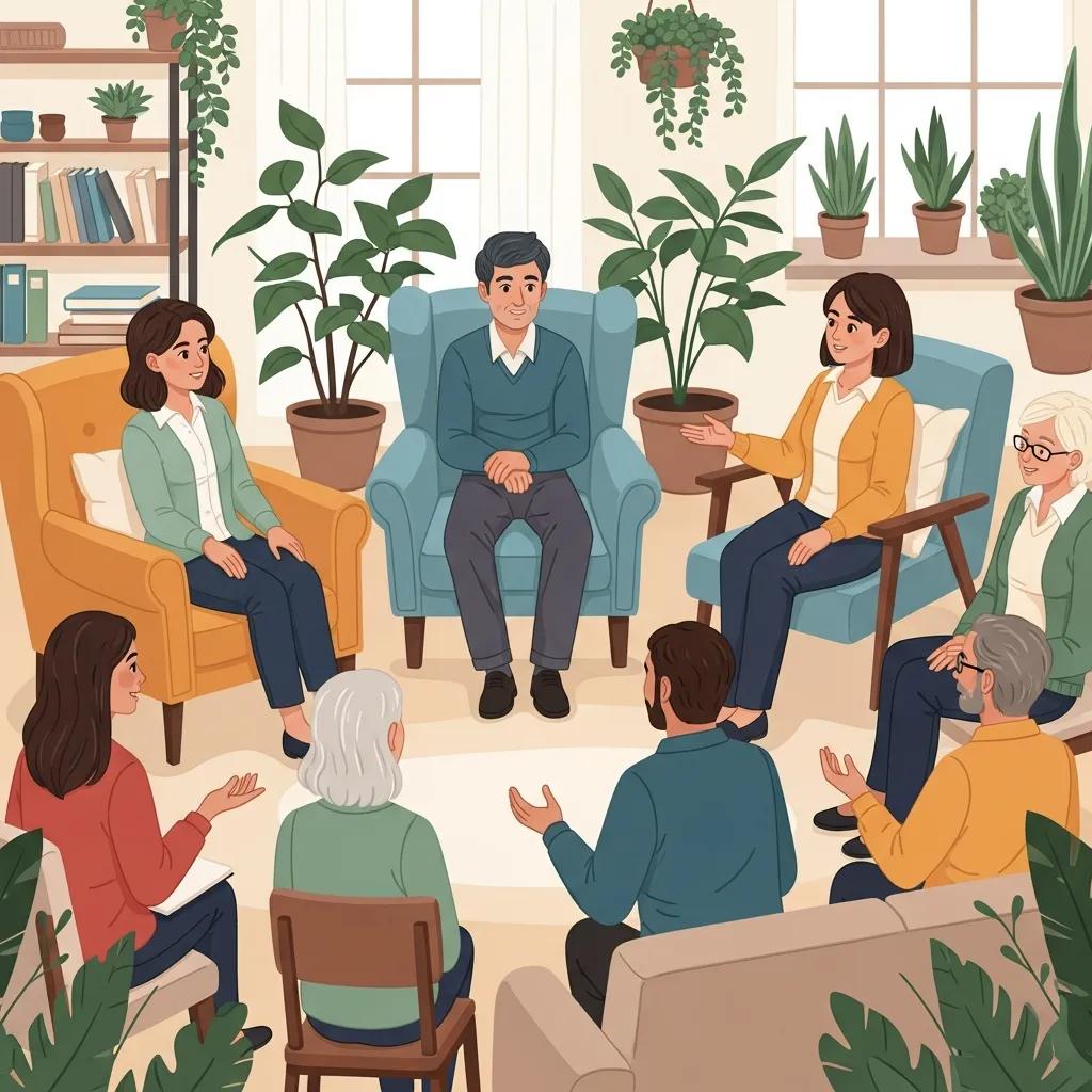 Diverse group participating in a mental health workshop, showcasing community support and engagement