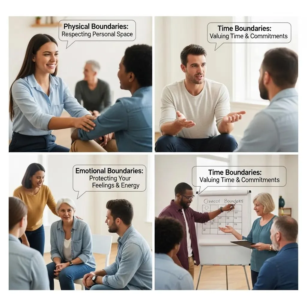 Setting Healthy Boundaries: Essential For Recovery Diverse Individuals Demonstrating Different Types Of Boundaries In Recovery, Emphasizing Healthy Communication