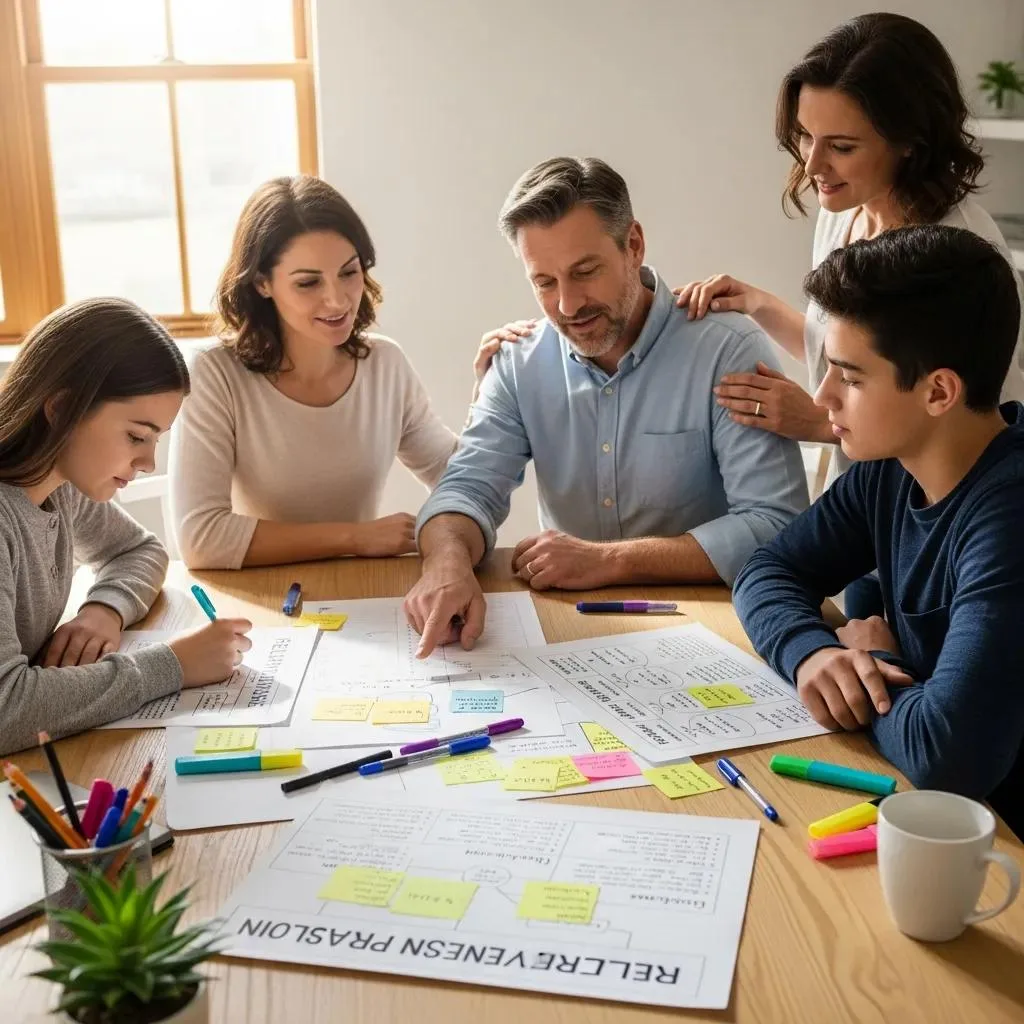 Family Collaborating On A Relapse Prevention Plan, Emphasizing Proactive Support And Engagement In Recovery