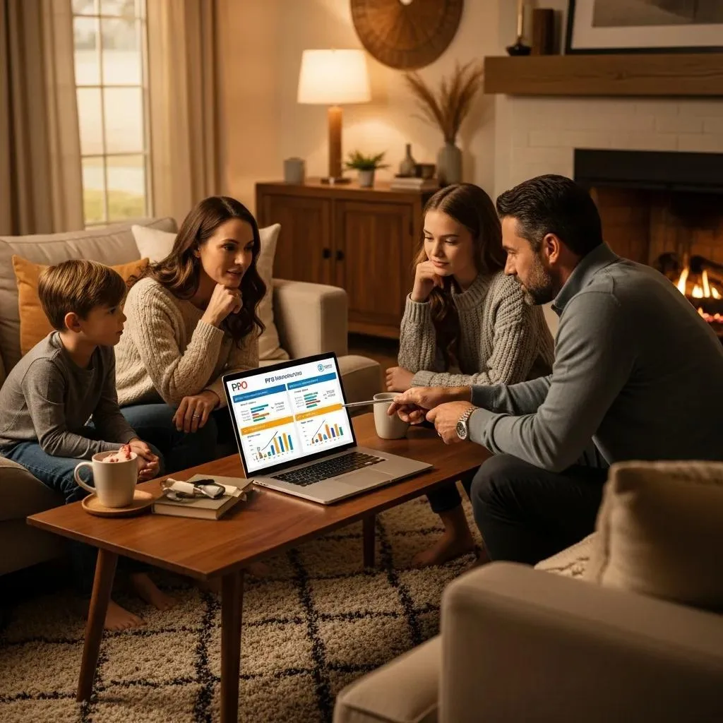 Family Discussing Ppo Insurance Options At Home, Highlighting Healthcare Decision-Making