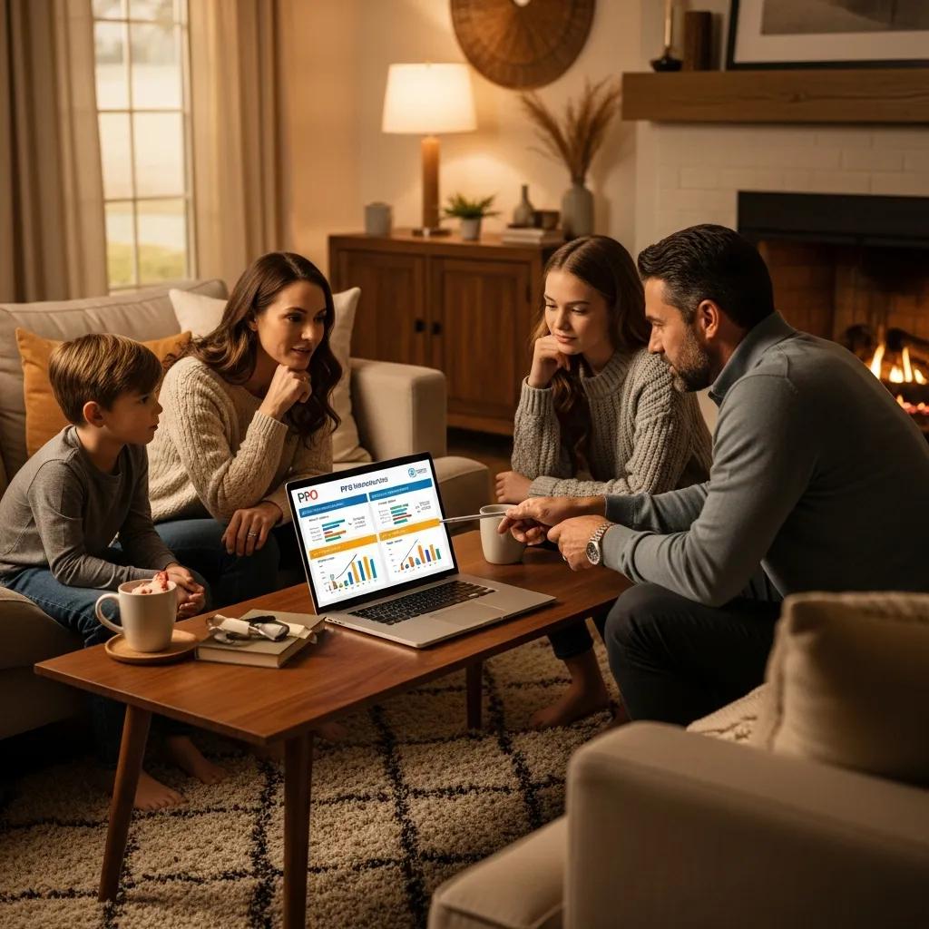 Family discussing PPO insurance options at home, highlighting healthcare decision-making