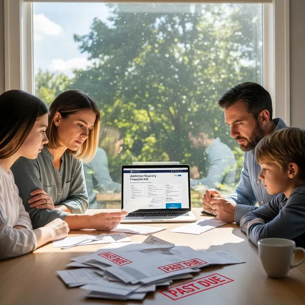 Understanding Addiction: A Family Perspective Guide Family Reviewing Bills And Discussing Financial Impacts Of Addiction In A Kitchen, Highlighting Stress And Concern