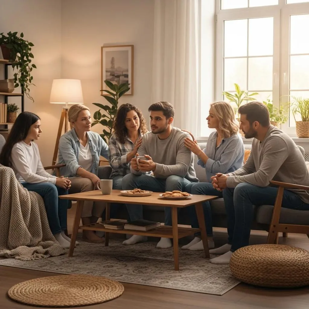 Family Support During Addiction Recovery, Showcasing Empathy And Connection In A Warm Environment