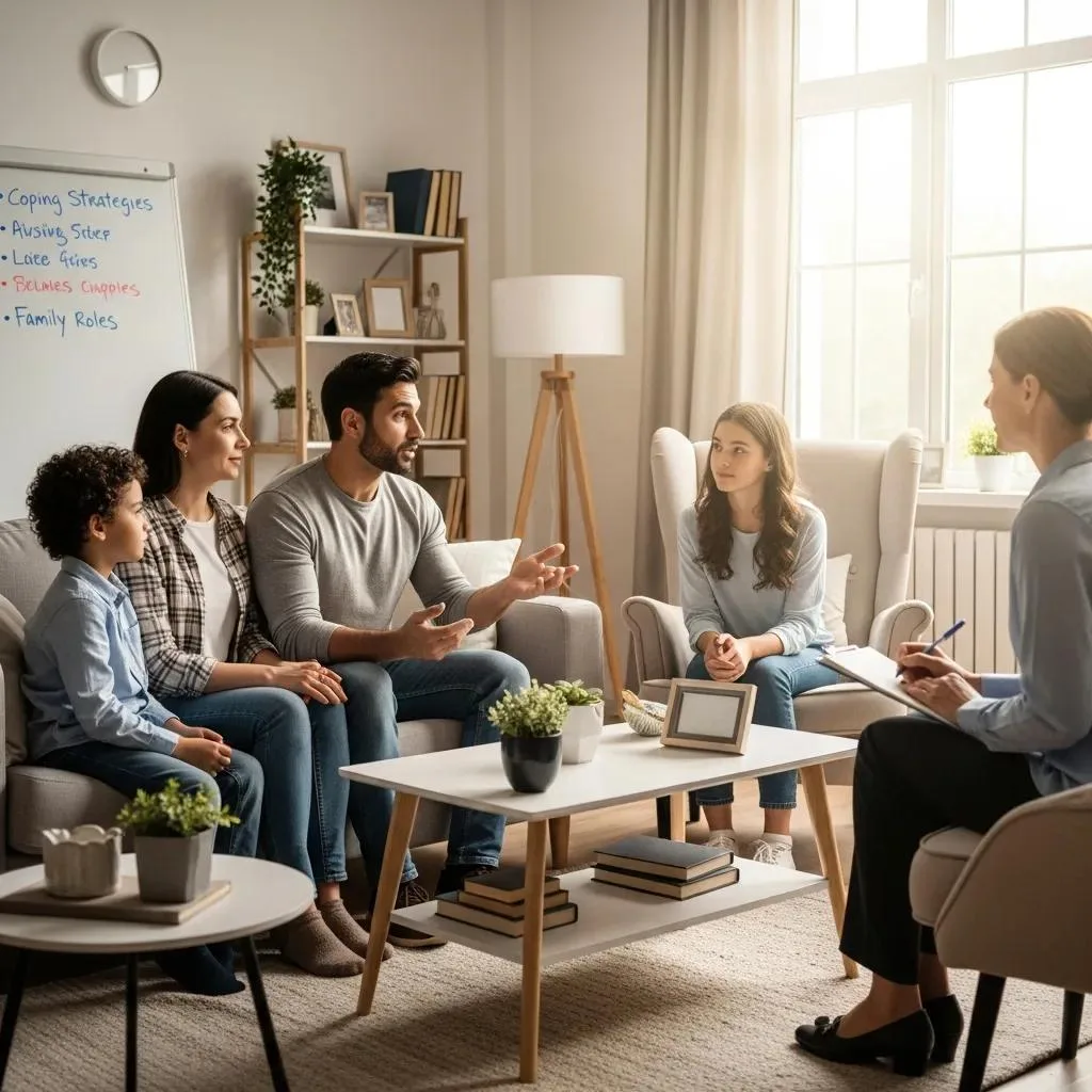 Family Therapy Session Focused On Relapse Prevention Strategies For Opioid Addiction Recovery