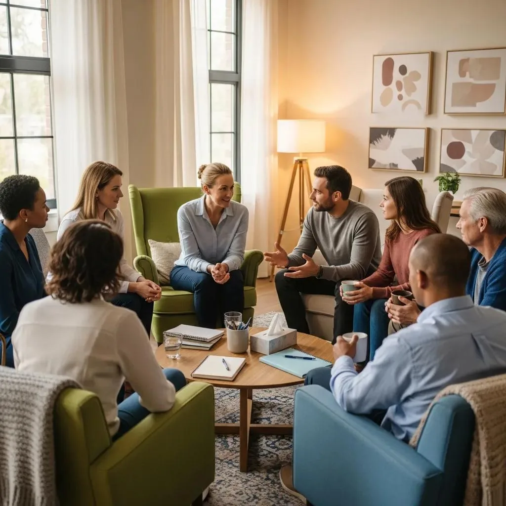 Group Therapy Session Focused On Recovery And Behavioral Therapy In Medication-Assisted Treatment