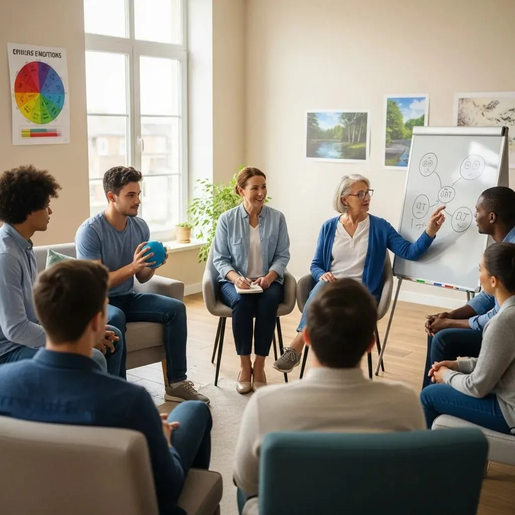 Group Therapy Session Illustrating Evidence-Based Therapies For Depression