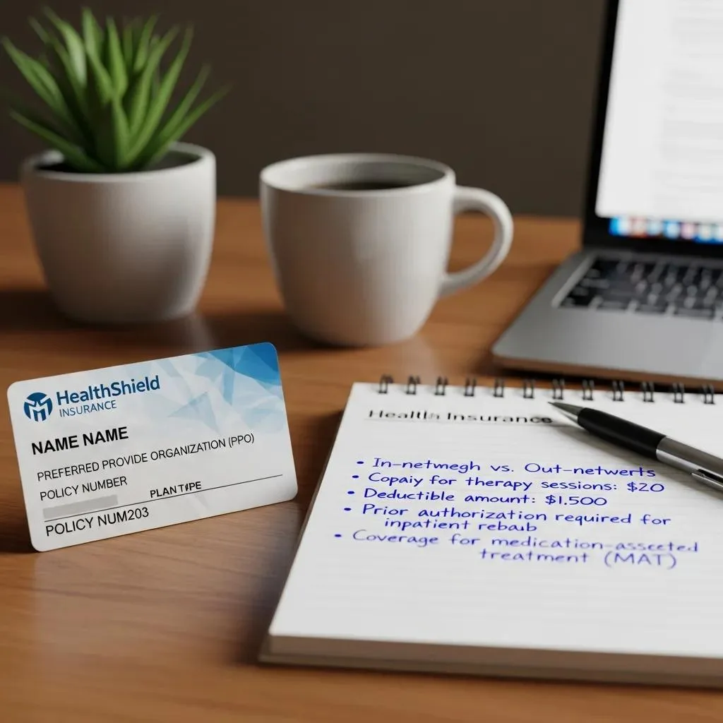 Health Insurance Card And Notes About Addiction Treatment Coverage In A Cozy Setting