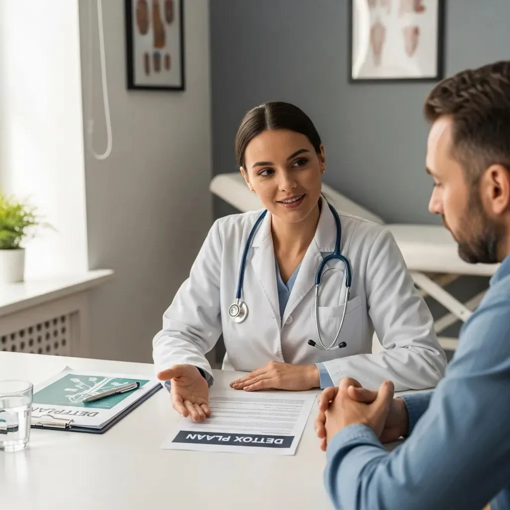 Healthcare Professional Explaining Benzodiazepine Detox Process To A Patient In A Supportive Environment