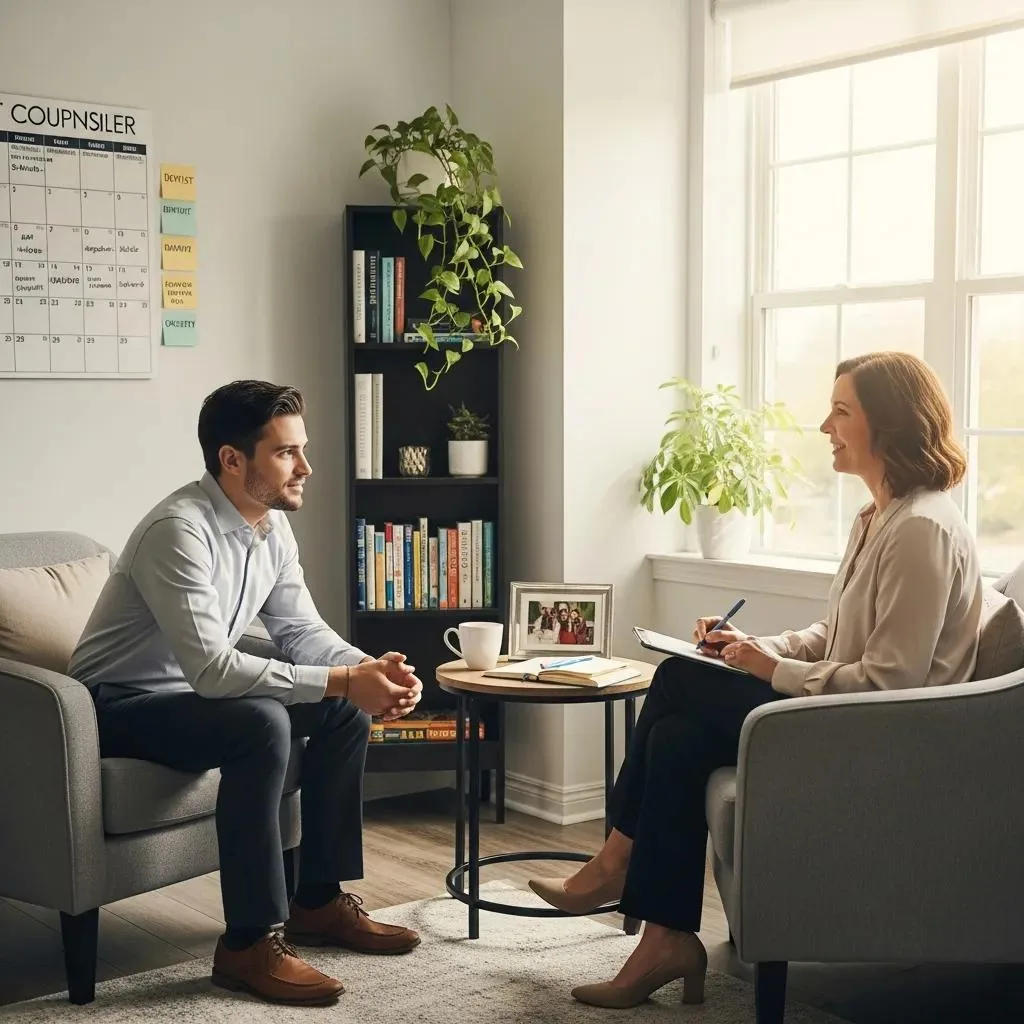 Individual In An Outpatient Therapy Session With A Counselor In A Supportive Environment