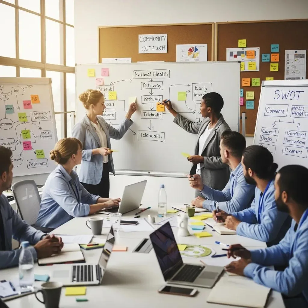 Mental Health Care Team Collaborating On Workforce Policies In A Dynamic Workspace
