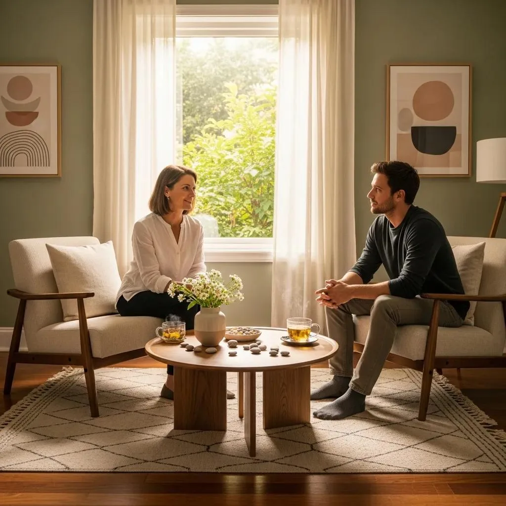 Outpatient Treatment Environment With Therapist And Patient In A Supportive Conversation