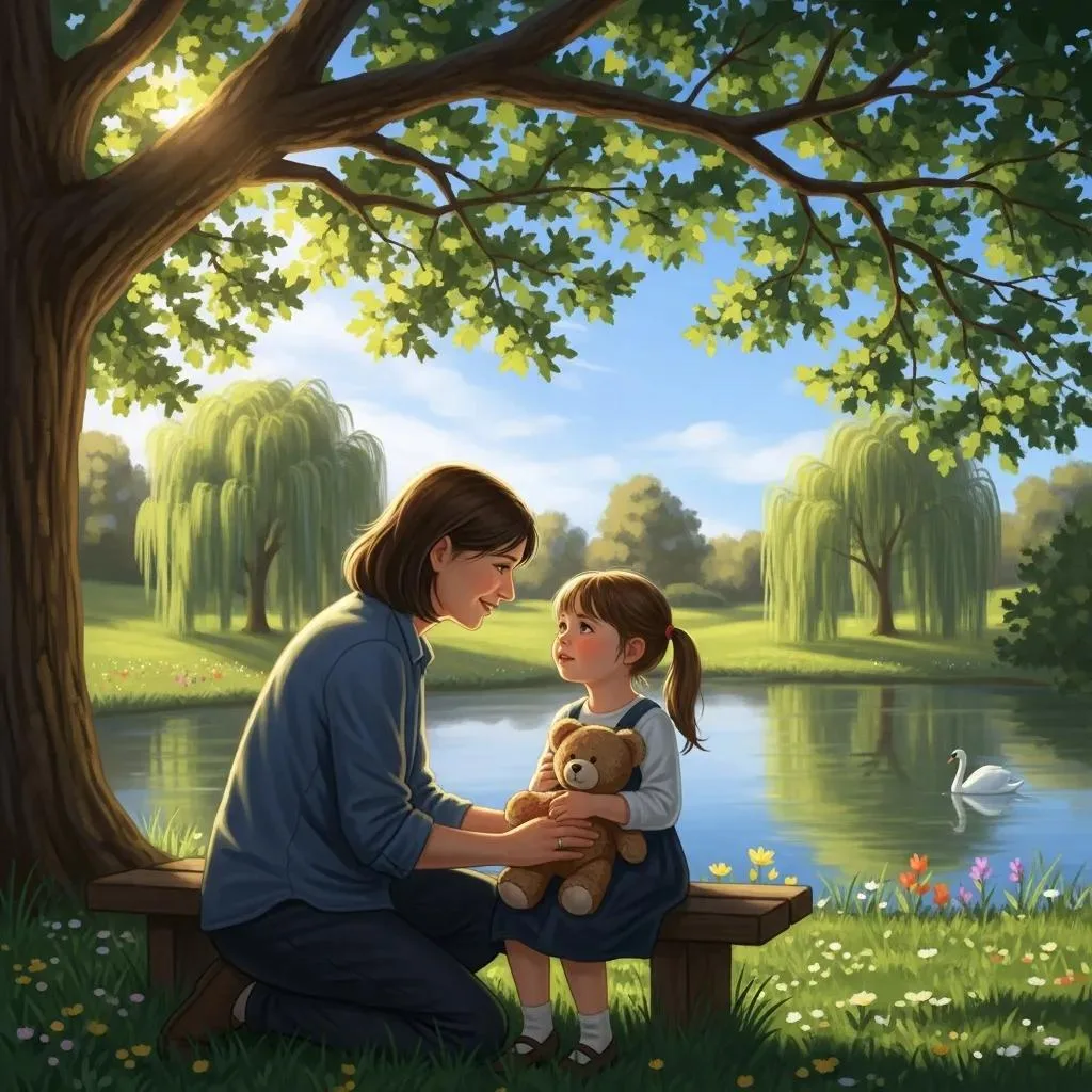 Parent And Child Conversing In A Park, Representing The Process Of Rebuilding Trust And Family Bonds