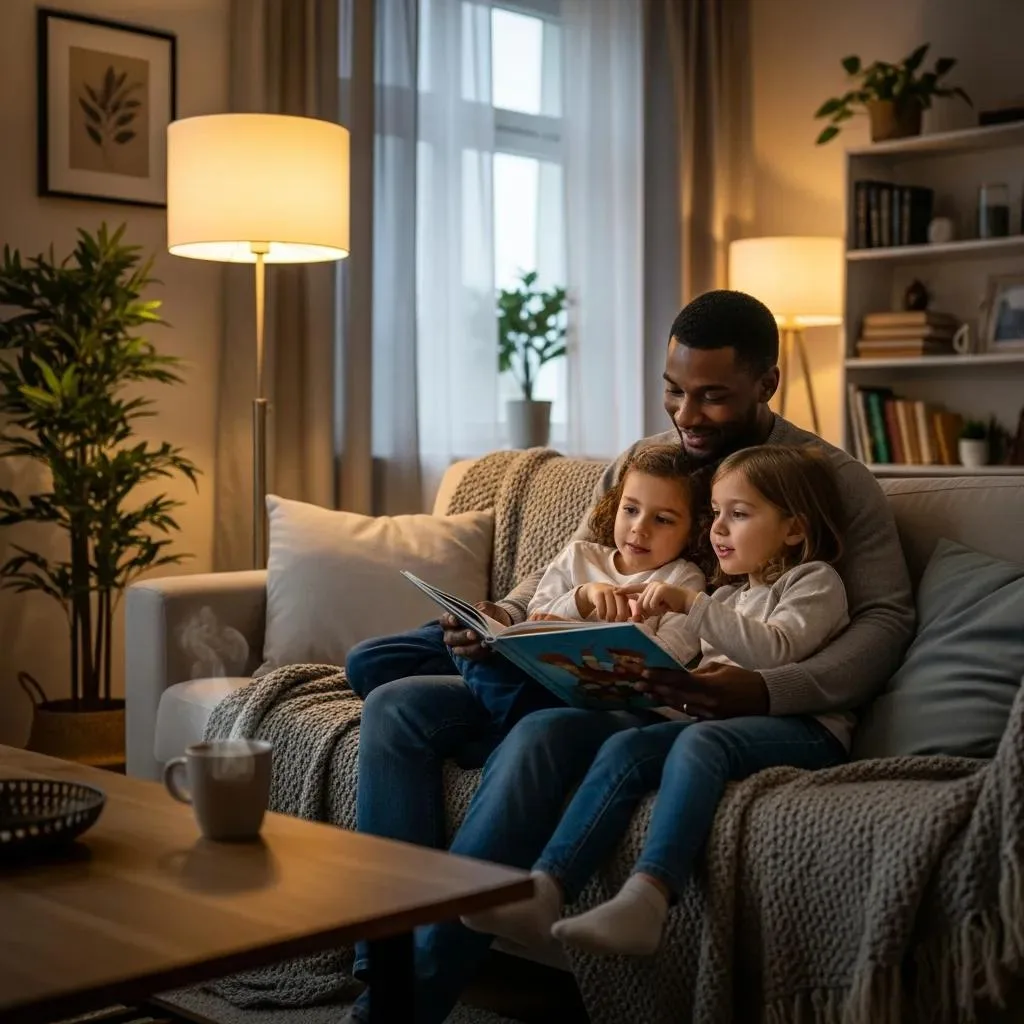 Parent And Child Reading Together In A Cozy Living Room, Symbolizing Nurturing And Recovery In Parenting