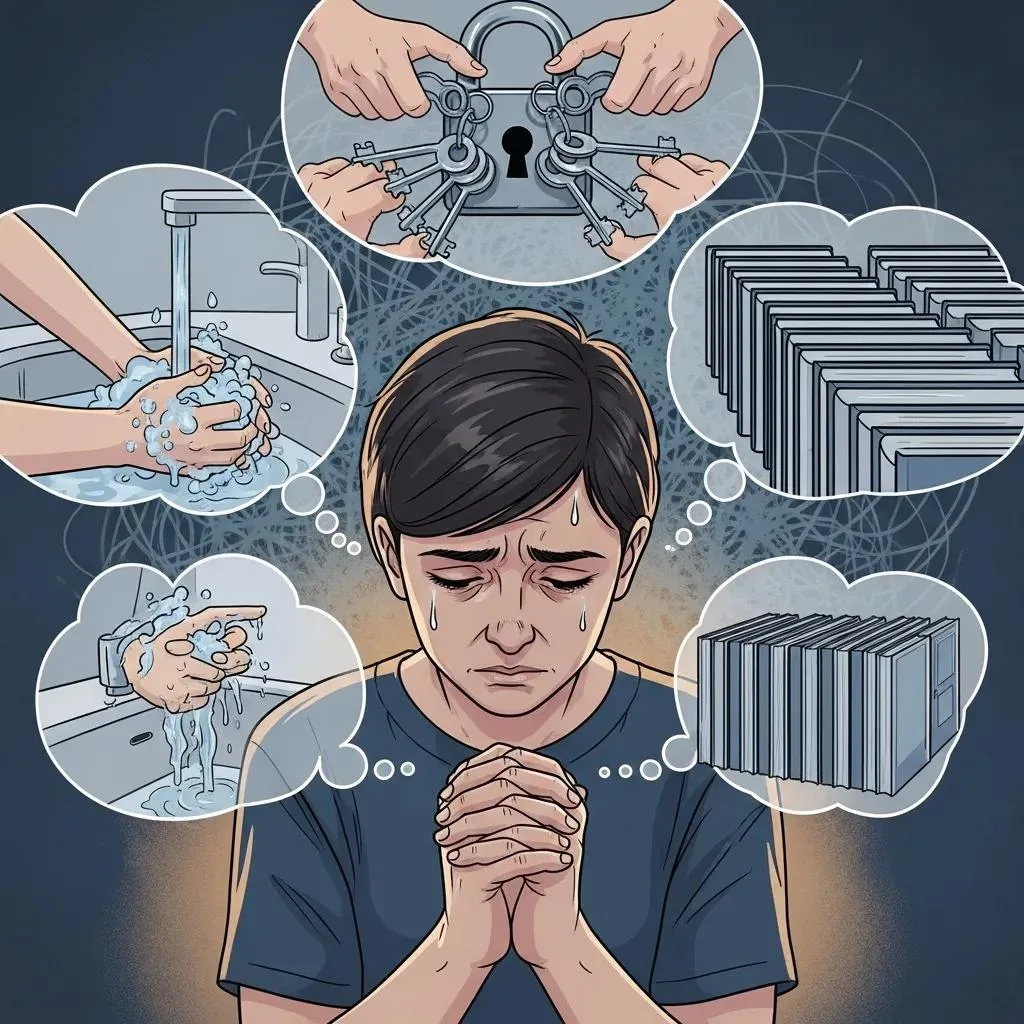 Person Experiencing Anxiety With Visual Representations Of Ocd Symptoms