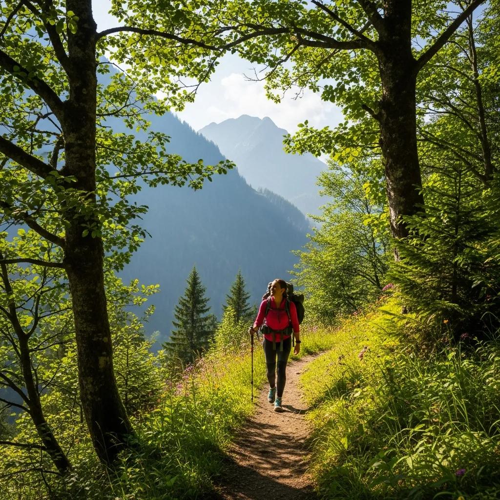Person hiking in nature, representing the theme of sober travel and wellness