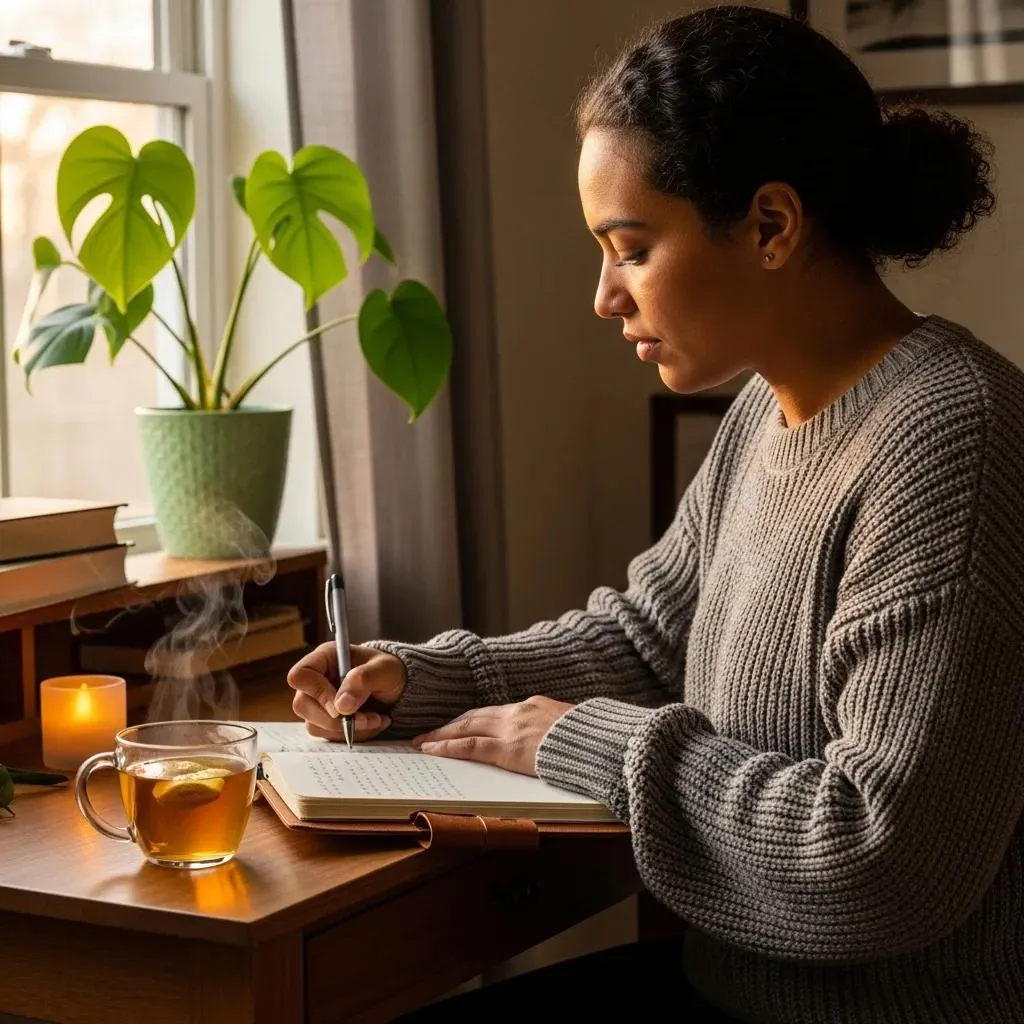 Person Journaling In A Cozy Room, Representing Self-Monitoring For Anger Triggers