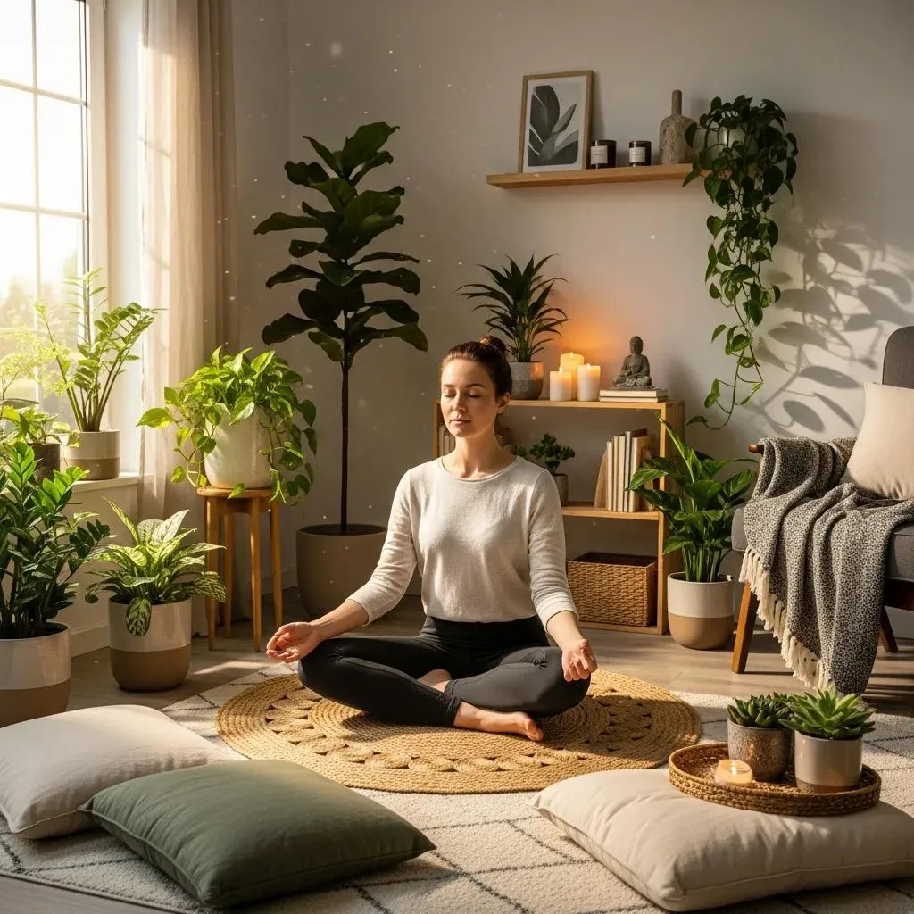 Person Meditating In A Serene Environment, Promoting Self-Care And Mental Well-Being