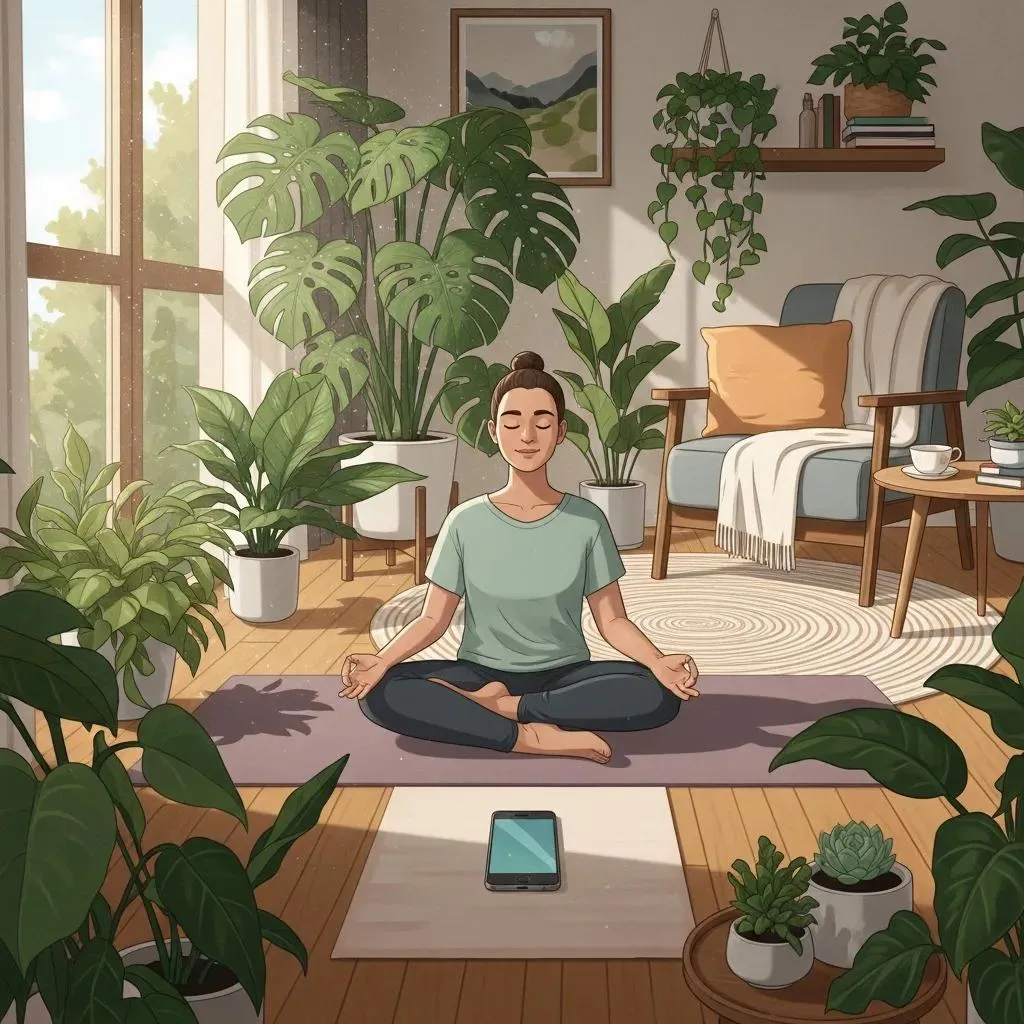 Person Practicing Mindfulness In A Serene Home Environment, Illustrating Digital Wellness Strategies