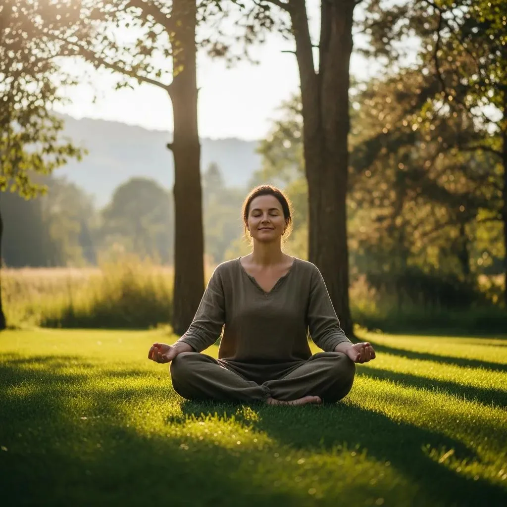 Person Practicing Mindfulness In Nature, Representing Calmness And Mental Health Awareness