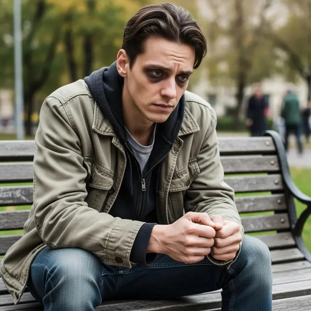 Recognizing Signs Of Addiction In Loved Ones Person Showing Emotional Signs Of Addiction, Reflecting Anxiety And Contemplation In A Park Setting