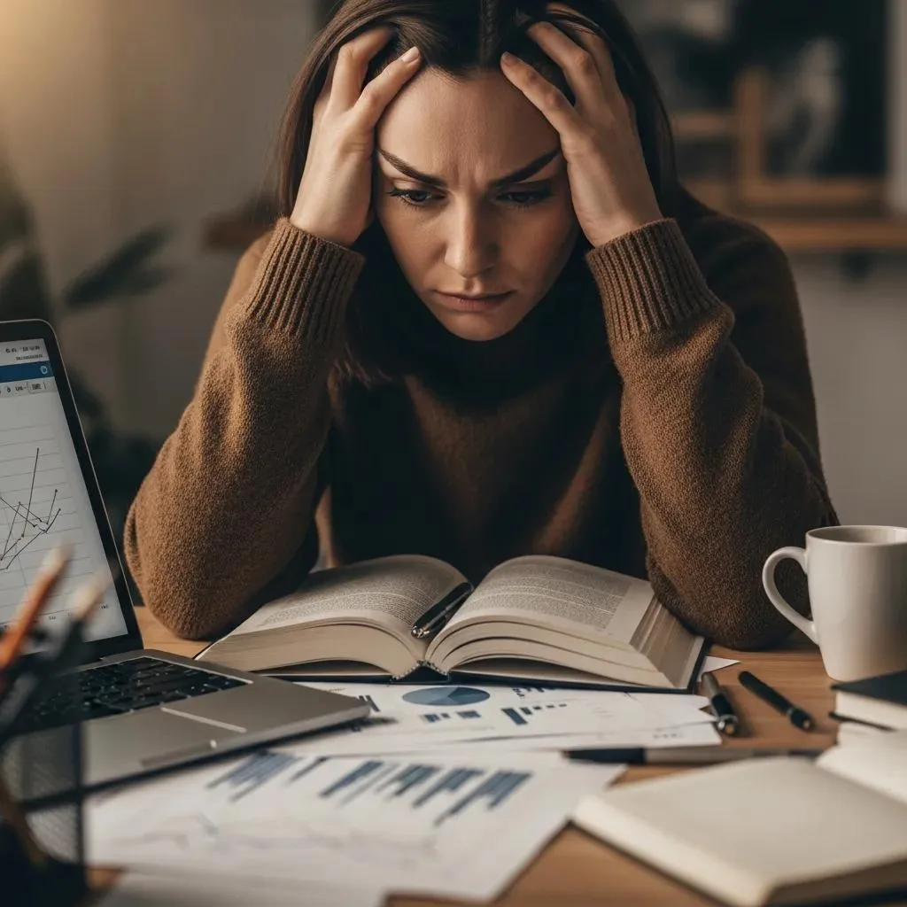 Generalized Anxiety Disorder: Symptoms &Amp; Coping Person Showing Signs Of Anxiety At A Cluttered Desk, Illustrating Emotional Burden