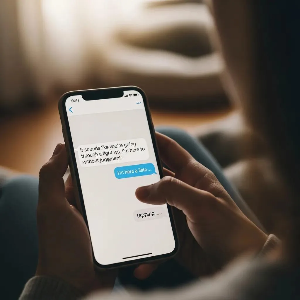 Person Texting For Crisis Support In A Serene Environment, Illustrating The Accessibility Of Mental Health Resources