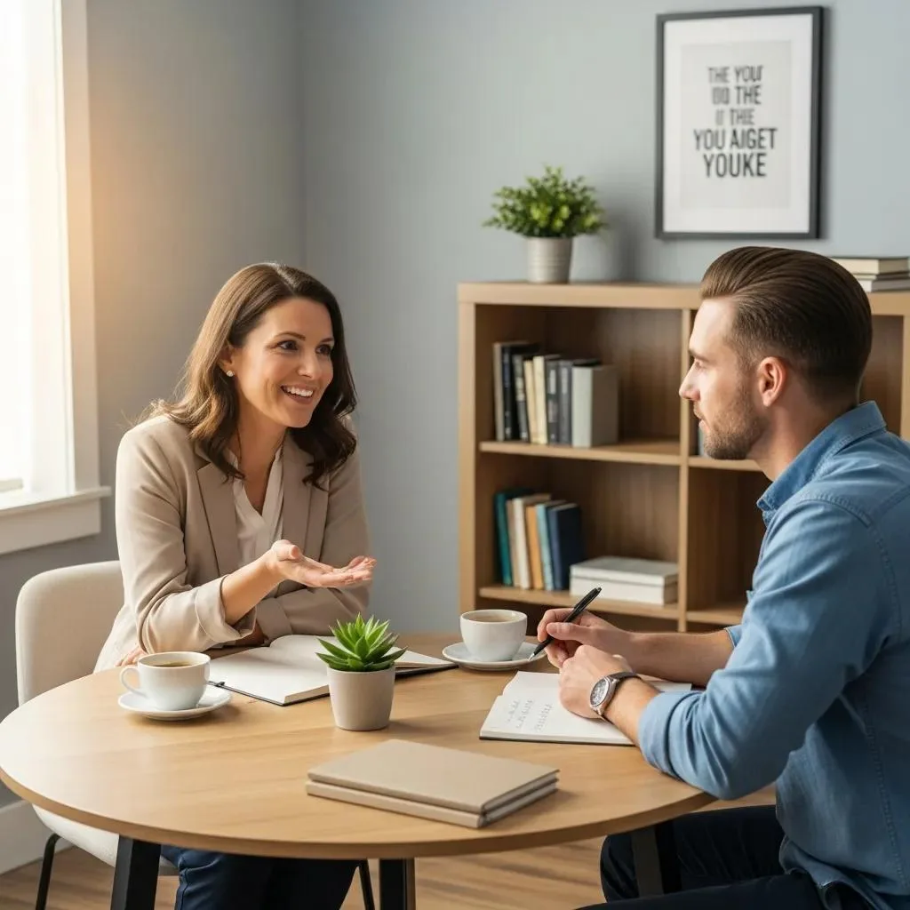 Recovery Coach And Client In A Meeting, Emphasizing The Role Of Accountability In Sustaining Recovery