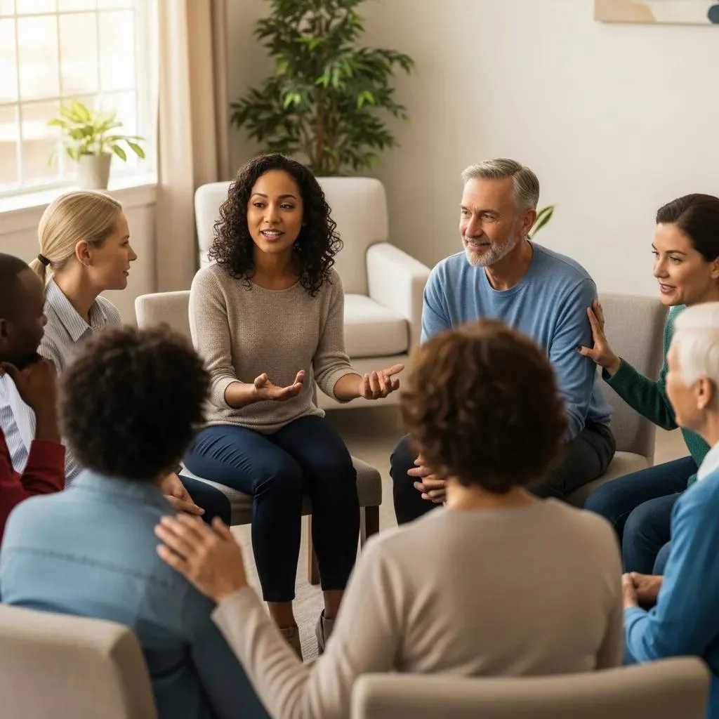 Self-Care For Families: Supporting Loved Ones In Recovery Support Group Meeting, Emphasizing Community And Shared Experiences In Recovery