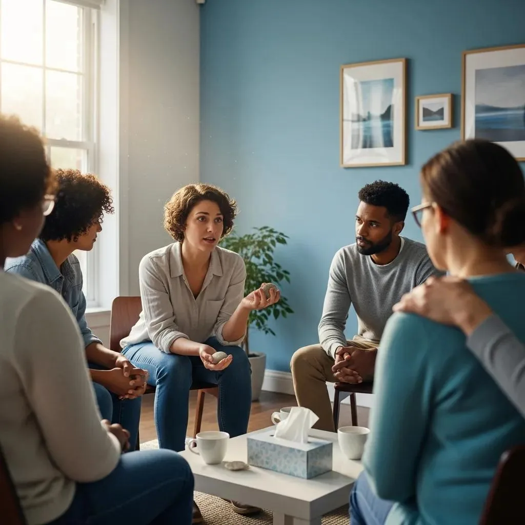 Support Group Meeting Focused On Recovery Concepts In Addiction And Mental Health, Emphasizing Community And Encouragement