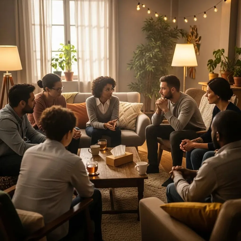 Supportive Group Therapy Session For Addiction Recovery Emphasizing Community And Connection