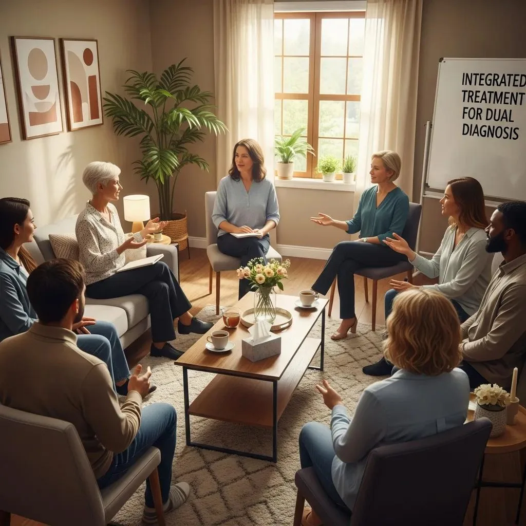 Supportive Group Therapy Session Illustrating The Benefits Of Integrated Dual Diagnosis Treatment