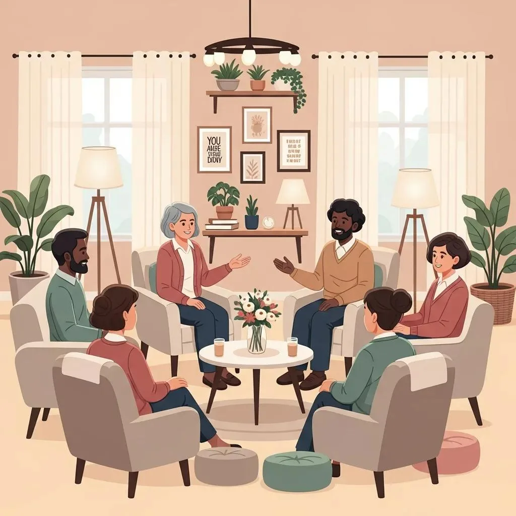 Supportive Group Therapy Session Illustrating The Concept Of Building A Strong Recovery Foundation