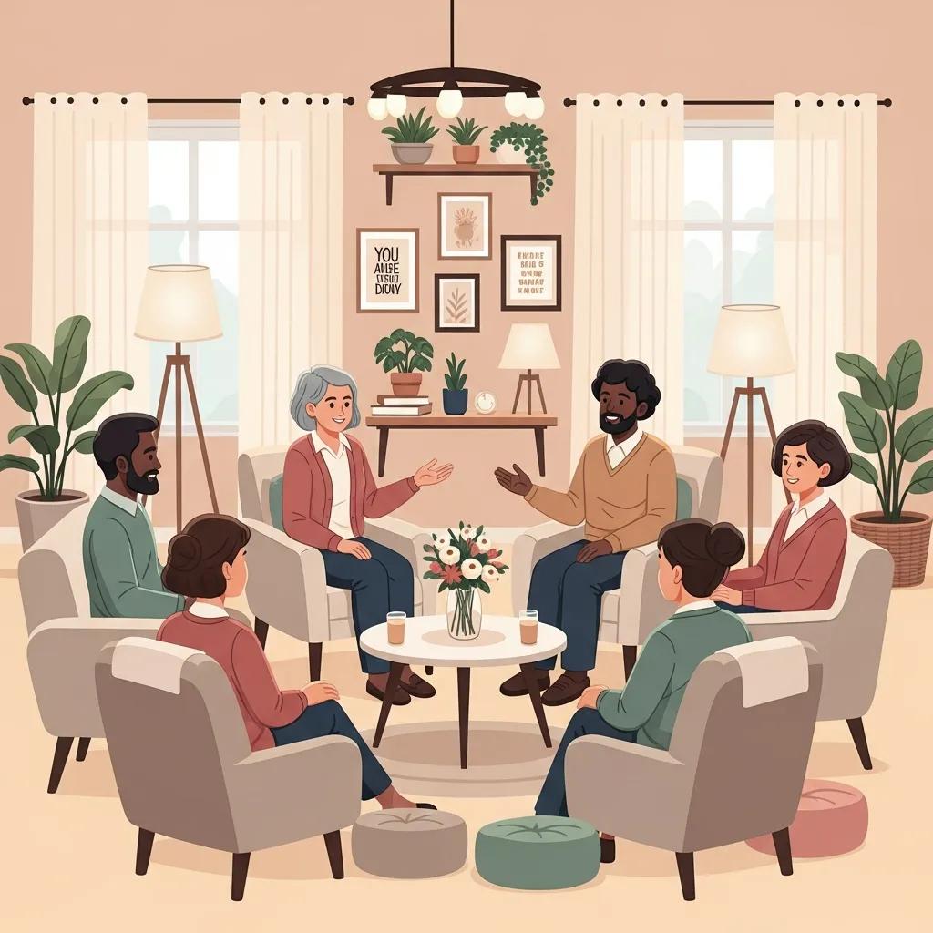 Supportive group therapy session illustrating the concept of building a strong recovery foundation