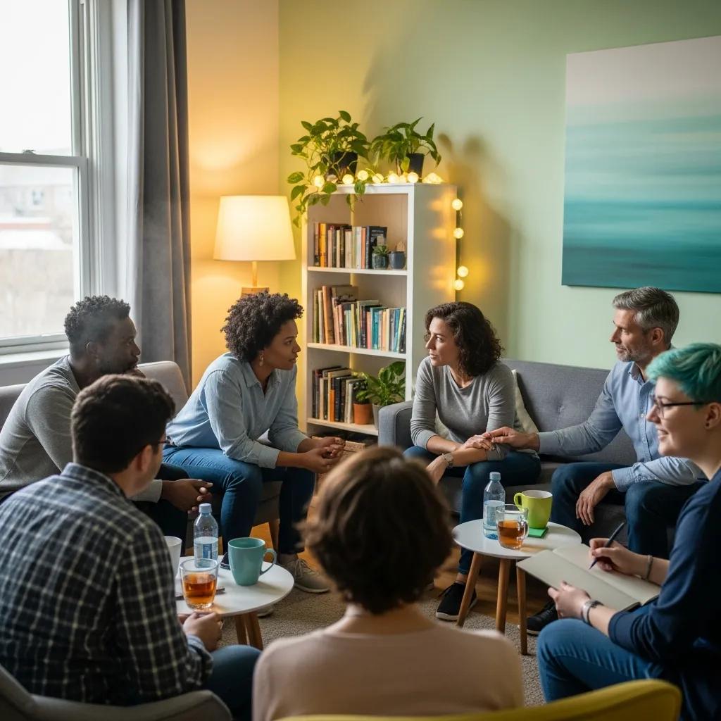 Supportive therapy session for bipolar disorder treatment, emphasizing community and understanding