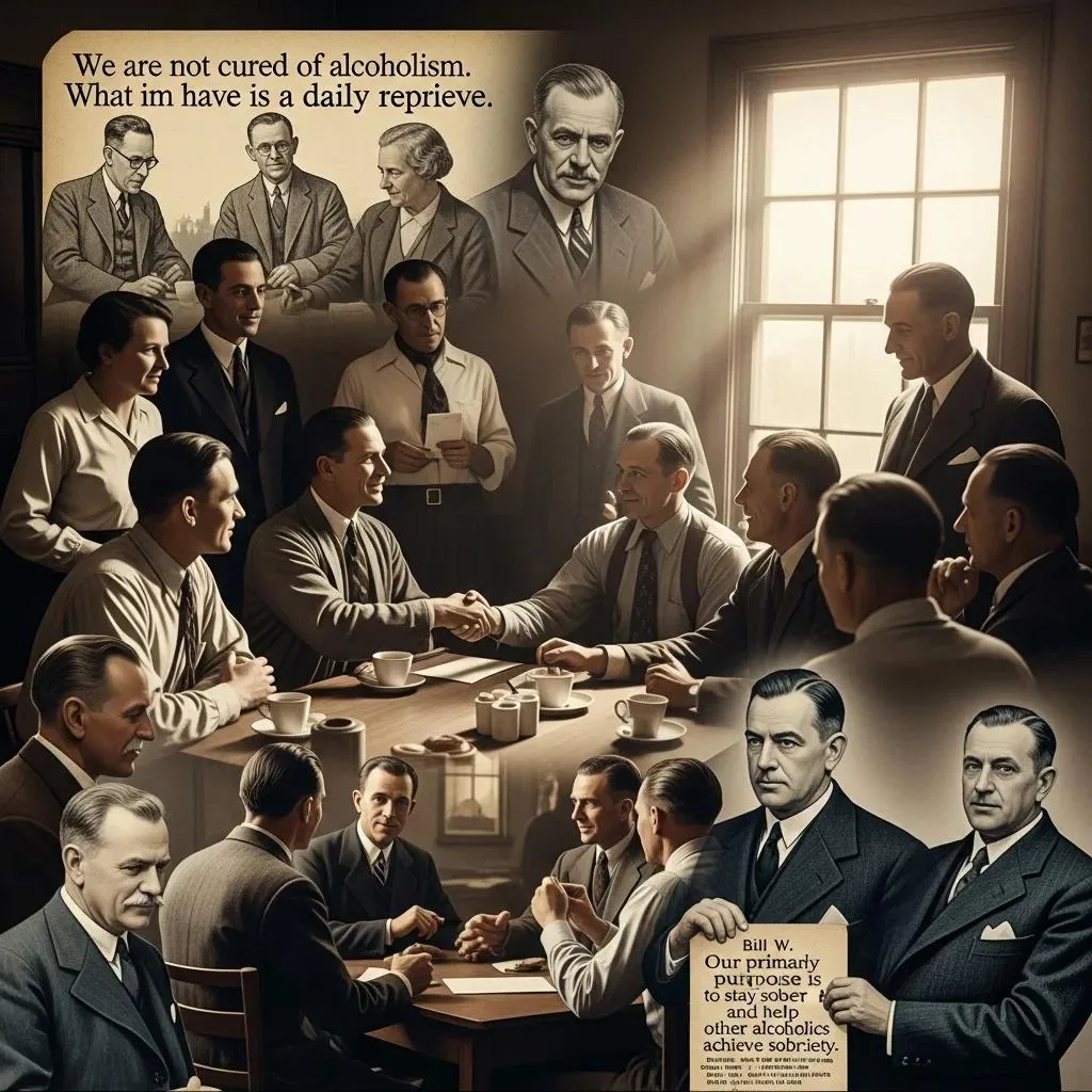 Vintage Representation Of Early Alcoholics Anonymous Meetings, Highlighting Camaraderie And Support